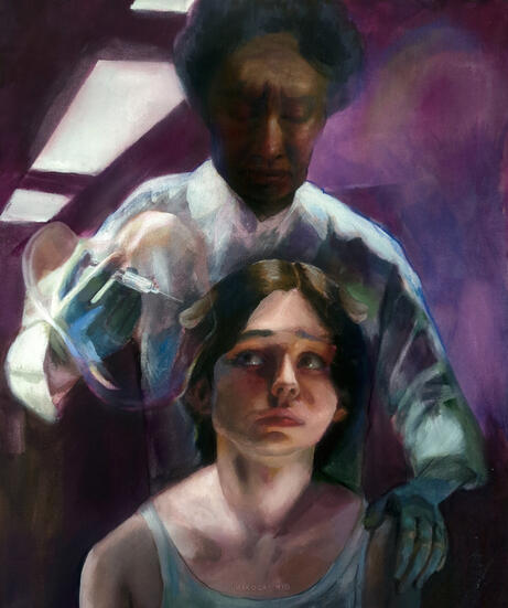 Avriel receives a spectral infusion, acrylics on canvas, 2026