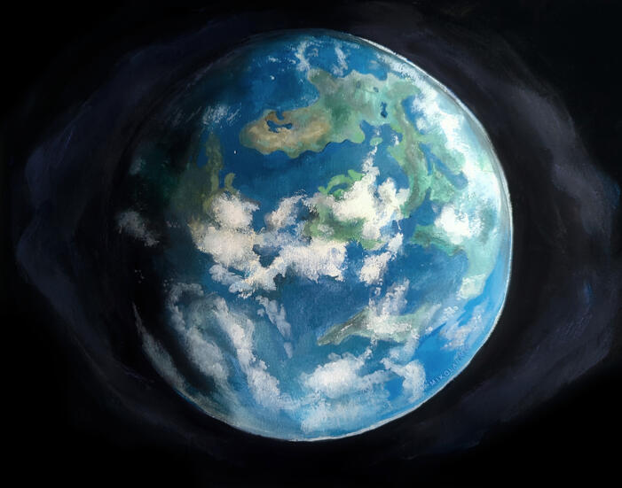 The planet Eiluea with an aura of spectral fleece, gouache, 2025